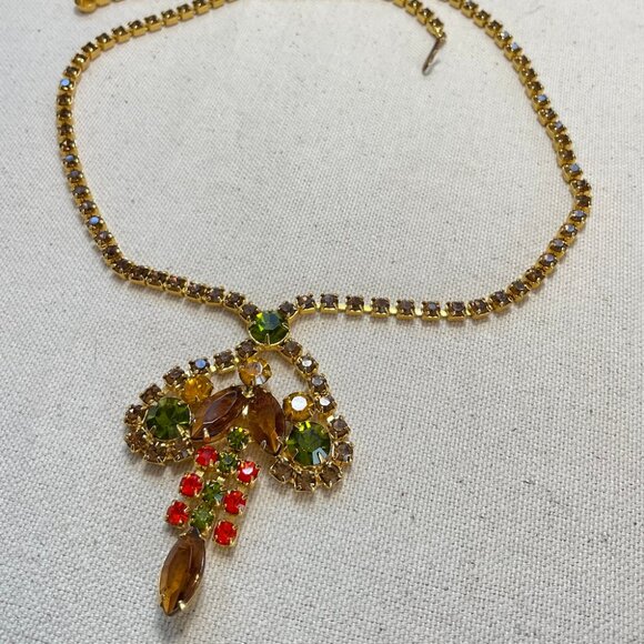 1960s Rhinestone Statement Necklace – Autumn Jewel Tones, D&E Style - Picture 2 of 6